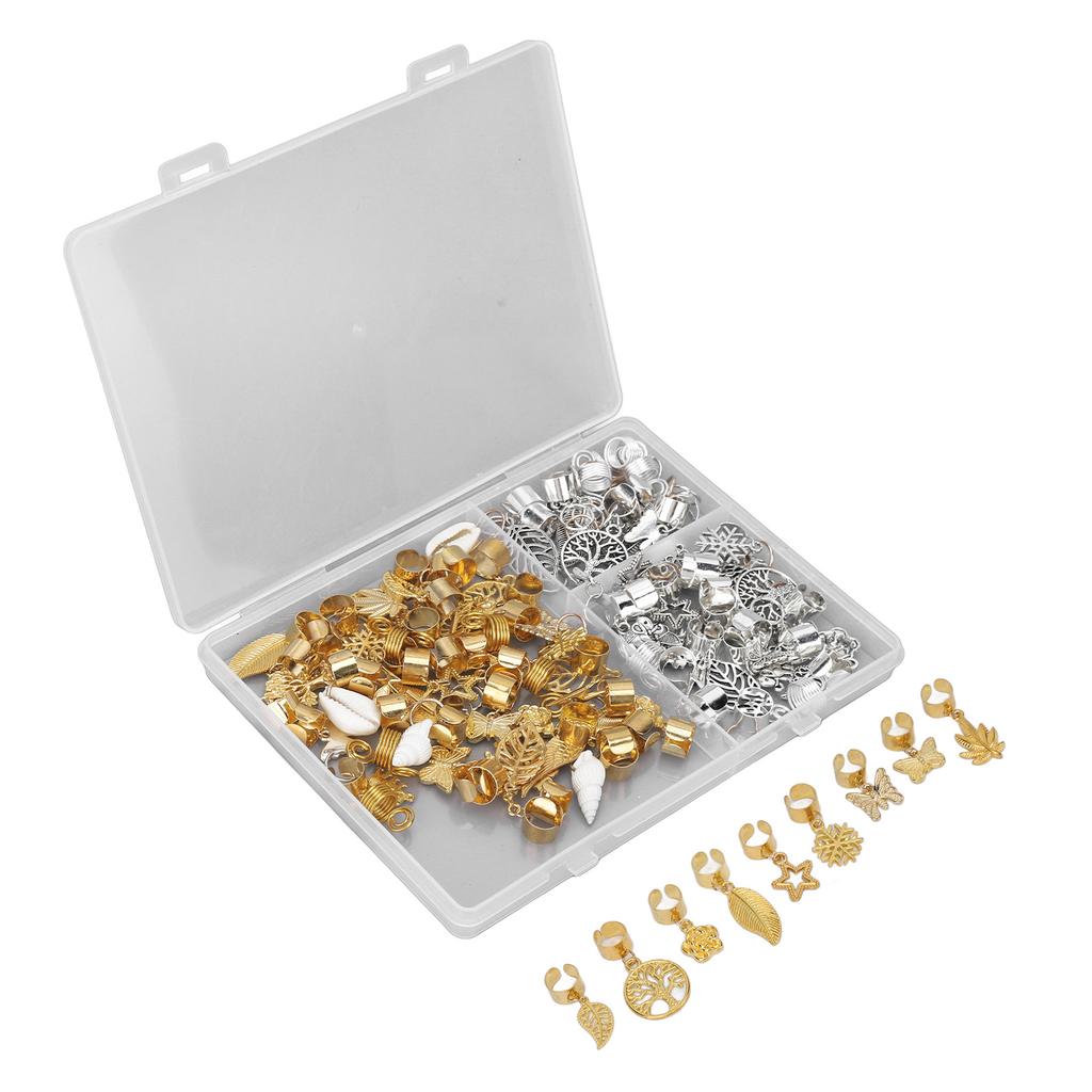 114pcs Dreadlocks Ring Alloy Exquisite Hair Braid Coil Cuffs Pendants Decoration for Wedding Party