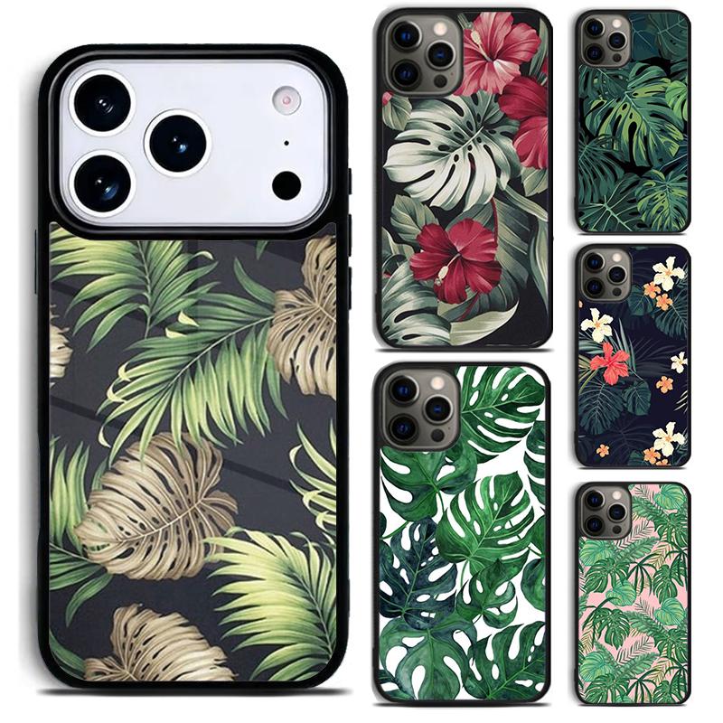 Monstera Flower Tropical Green Leaves print Phone Case for iPhone 17 16 15 Pro Max Air 14 13 12 11 Plus Shockproof Capa Cover