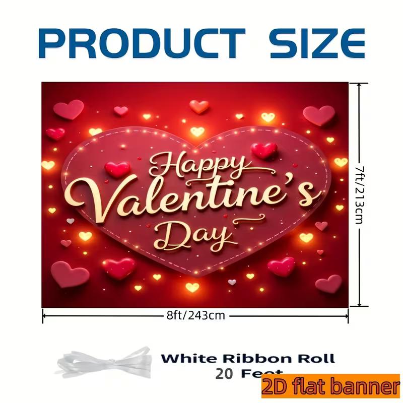 2D Red Glowing Heart Happy Valentine’s Day Backdrop Romantic Love Wall Banner 47.2x31.5inch/120*80cm