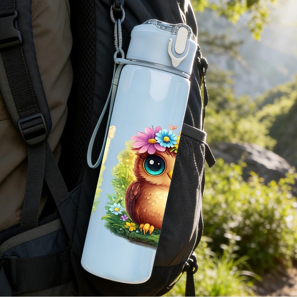 1PC Owl Bird Tropical Frame Print 750ml Color Plastic Sports Water Bottle Leakproof Flip Straw Lid Suitable for Sports Office Home Use