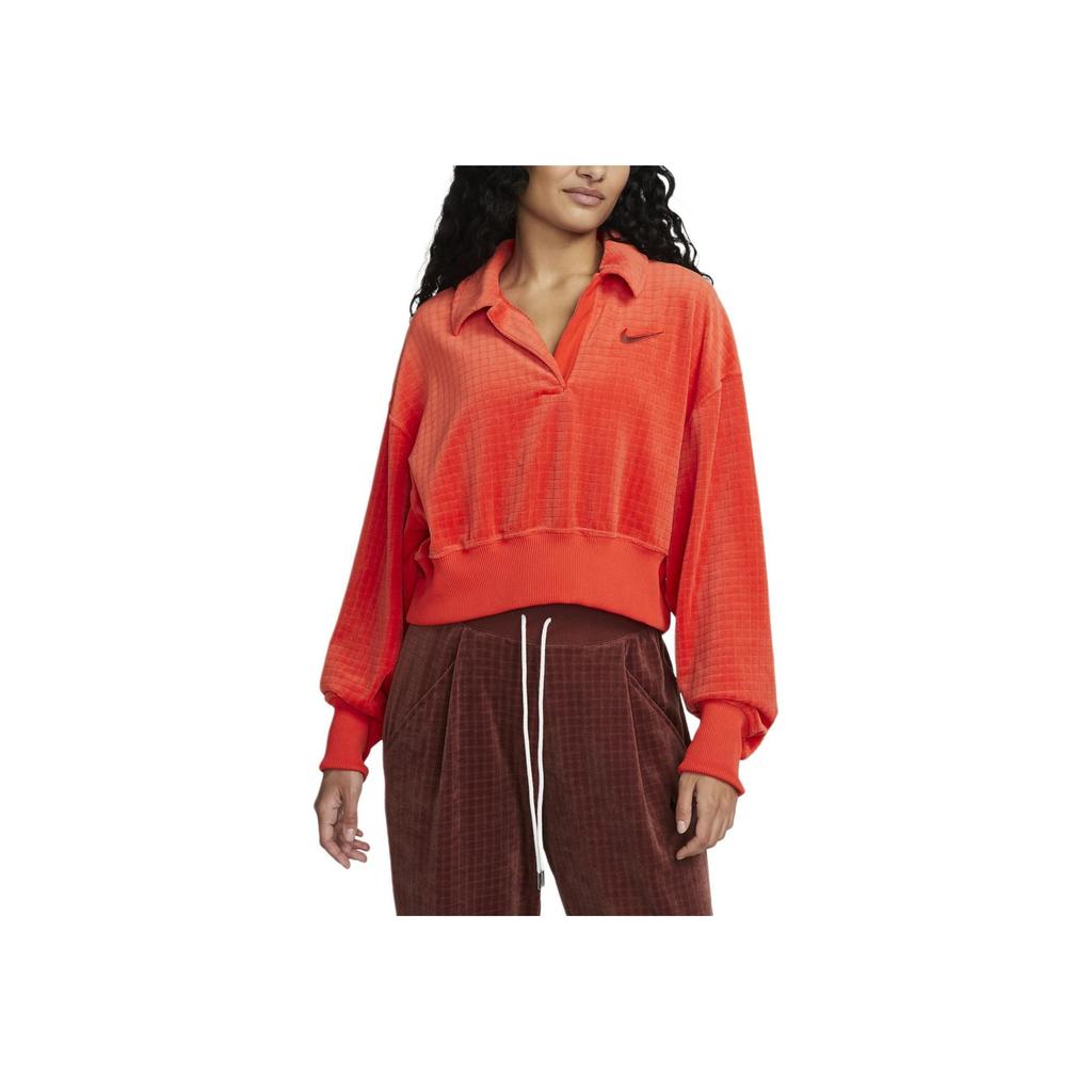 Nike Solid Color Logo Short Pullover Hoodie Women Tops Passion-Red DV7815-633