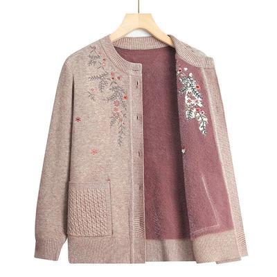 Plus Velvet Warme Herfst- en Winterkleding Trui Oma Jas Vrouwelijk Moeder Geborduurde Trui Kleding