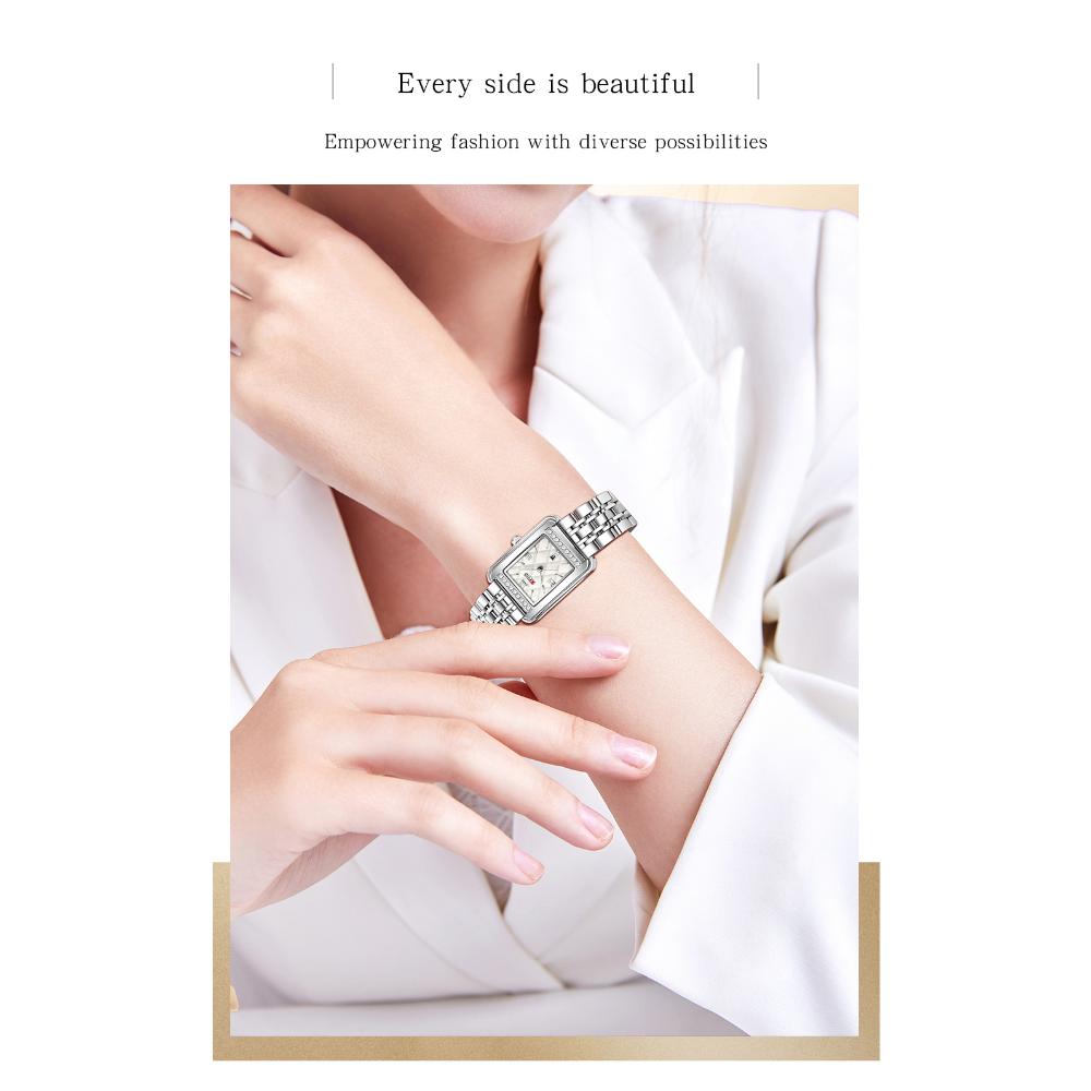 Women's Quartz Watch with Diamond Pattern Dial Stainless Steel Strap Waterproof Calendar Women Watch