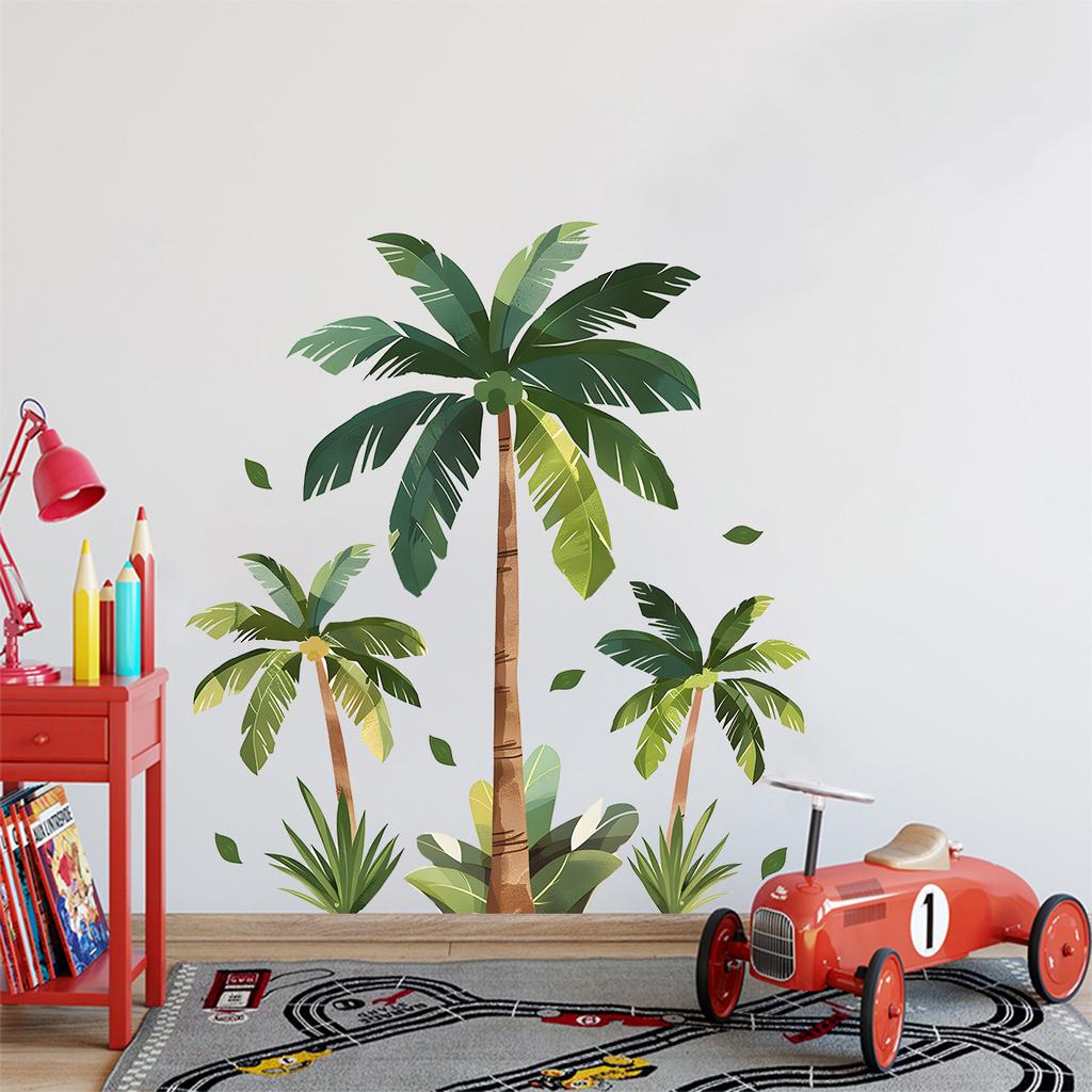 Self Adhesive Palm Tree Wall Sticker Tropical Plant Decoration for Living Room Bedroom Hallway Background Wall