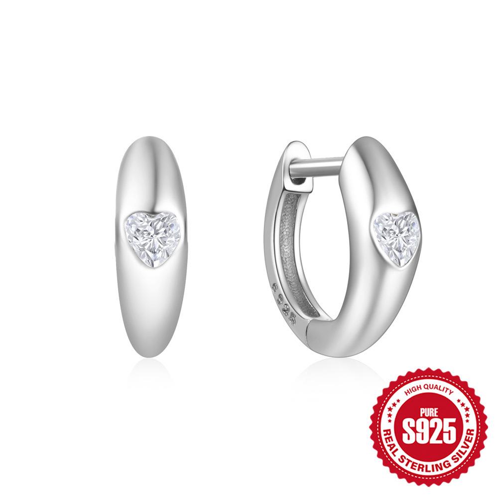 S925 Sterling Silver Personality Diamond Set Love Chain Glossy Luxury Earrings Ear Buckles Earrings Huggie Hoops