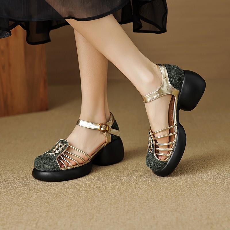 Stepping on shit feeling Baotou platform sandals women's 2025 new summer hollow pig cage shoes French thick heel high heels