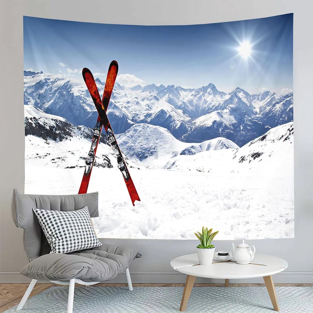 Winter Ski Tapestry Extreme Sports Hobby Tapestry Skiing Downhill Tapestry Home Living Room Bedroom Dorm Decor Background Cloth