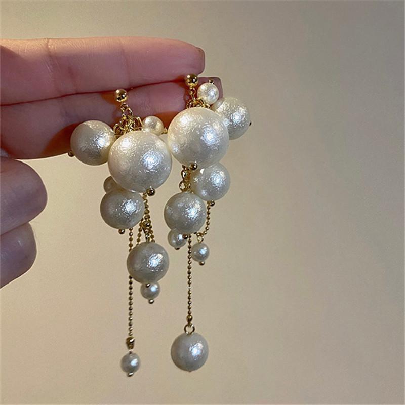 Fashion Long Tassels Simulation Pearl Drop Earrings For Women Vintage Elegant Pendant Earrings Wedding Party Jewelry