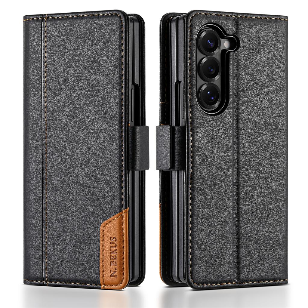 N.BEKUS For Samsung Galaxy Z Fold6 5G Stand Case RFID Blocking PU Leather Wallet Phone Cover