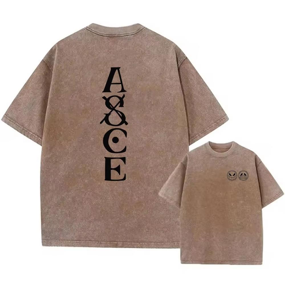 T-shirt One Piece, Anime Lavato in Stile Giapponese, Streetwear Largo, Top Nero