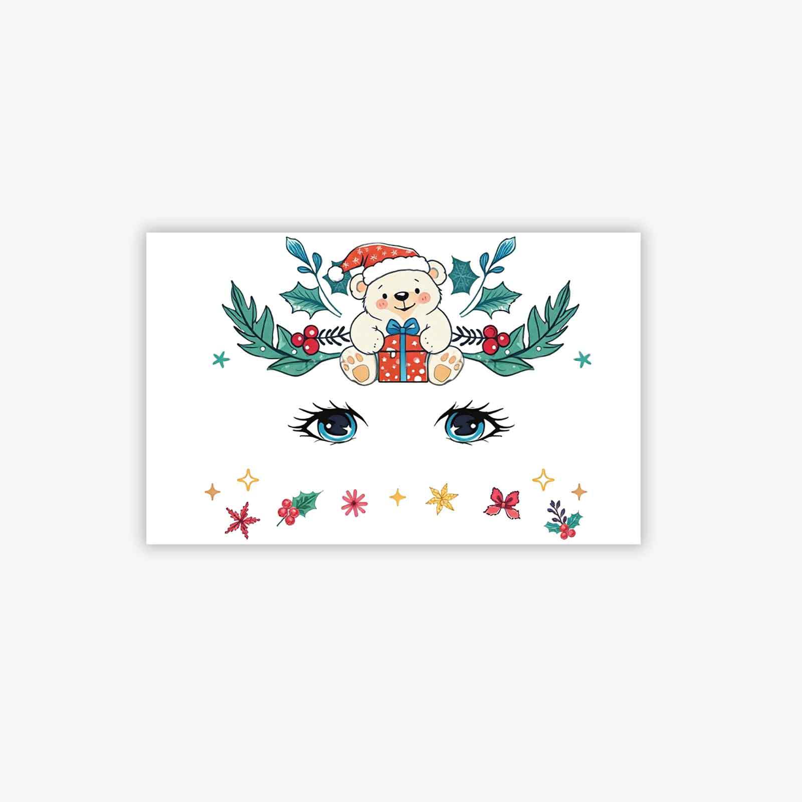 Tattoo Sticker Waterproof Woman Lasting Cute Christmas Bear Makeup Face Sticker Tattoo Sticker 19*12