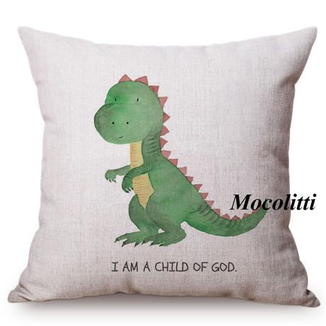 Cute Dinosaur Nordic Watercolor Cartoon Painting Kid'S Nursery Art Sofa Decoration Throw Pillow Case Cotton Linen Cushion Cover