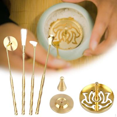 Brass Incense Making Set, 7pcs, Spoon Press Brush DIY Fragrance Accessory for Yoga