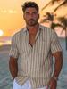 Men's Casual Striped Short-sleeve Shirt, Ideal for Summer Beach Days.