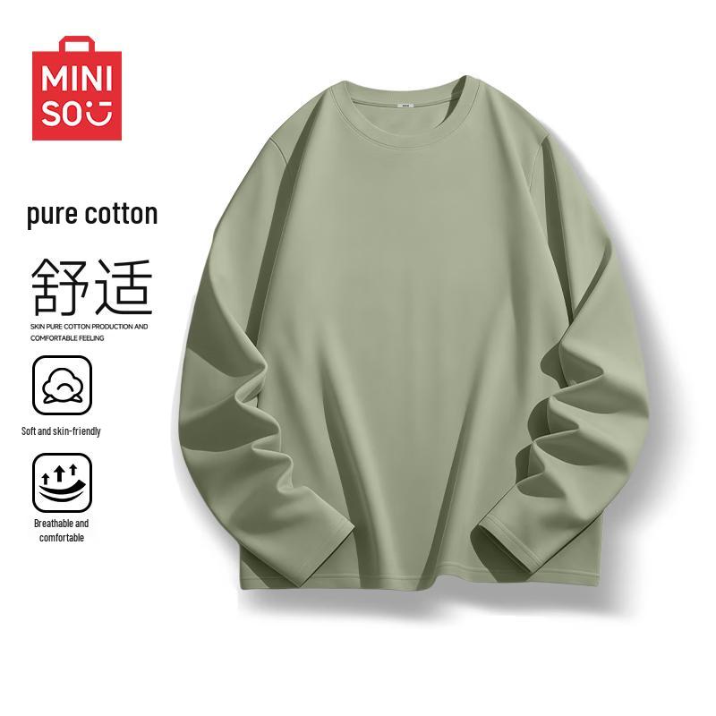 MINISO Men's Relaxed Fit Pure Cotton Long-Sleeve T-Shirt
