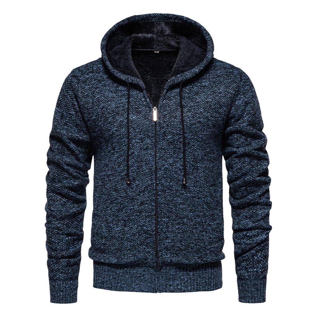 Men's Sweater With Thick Velvet Casual Knit Sweater, Fashionable Hooded Jacket For Men