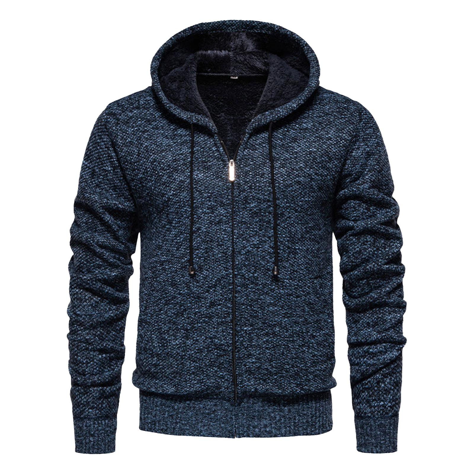 

Мужской свитер с толстым бархатом, повседневный вязаный свитер, модная куртка с капюшоном для мужчин XXL тёмно-синий