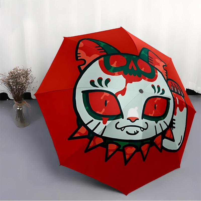 1pc Cats Skulls Auto Open/Close Cute Umbrella, Portable Folding Umbrella for Travel, Themed Events,