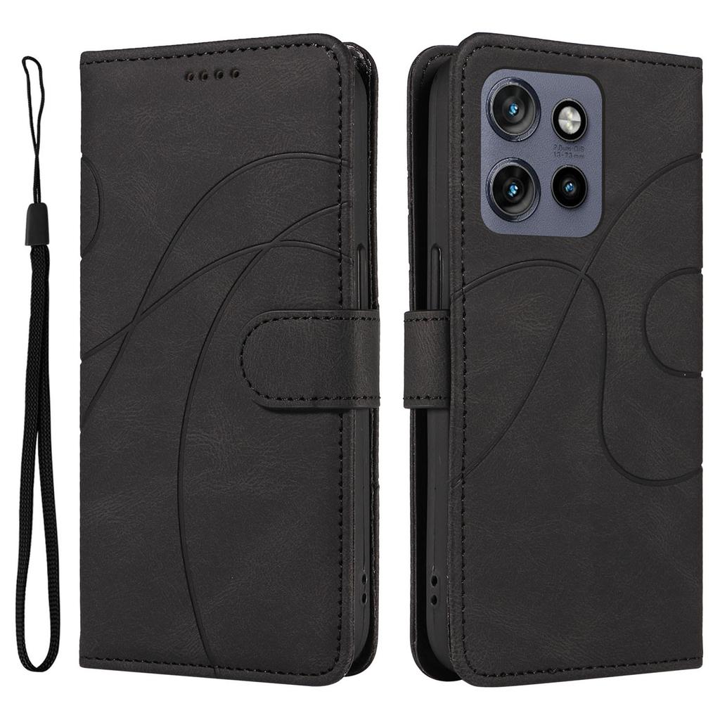 For Motorola Edge 50 Neo 5G/Moto S50 5G/Thinkphone 25 5G Case Stand Wallet Leather Phone Cover Curved Line Wrist Strap