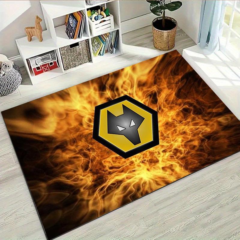 Wolverhampton Wanderers FC Vlam Rook Wolf Wapen Print Vloerkleed Premier League Voetbal Vloerkleed Sportfan Woonkamer Slaapkamer Huisdecoratie Mat