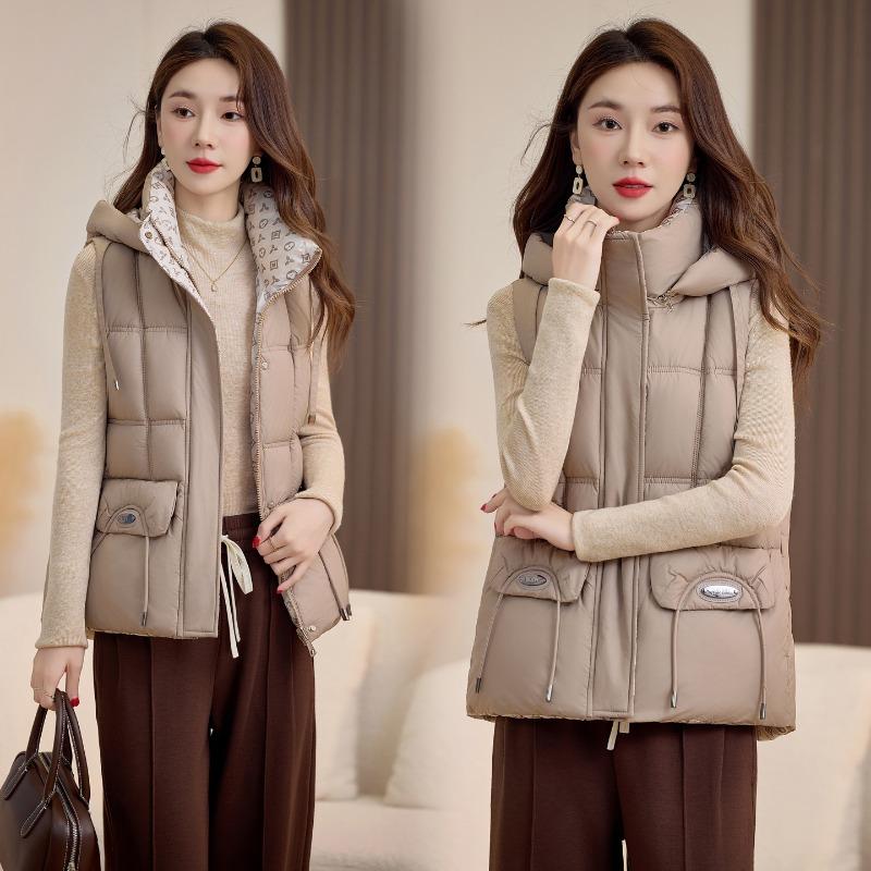Autumn and winter new down cotton vest high sense women's hooded warm fashion thickened sleeveless cotton jacket