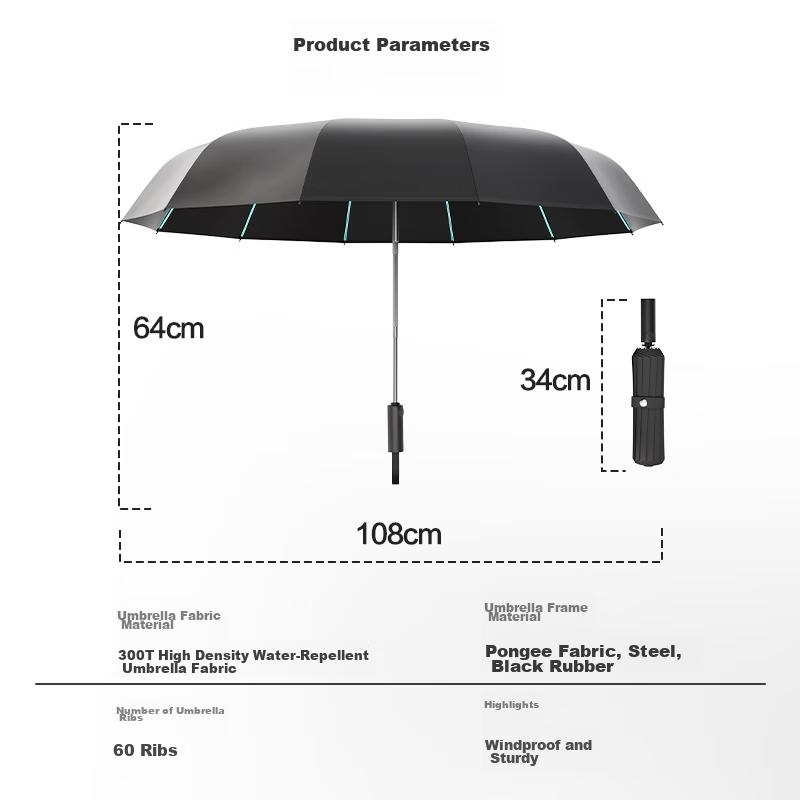 Fully Automatic Umbrella, Large Size, Reinforced And Thickened, Windproof Folding Umbrella, Sunshade Umbrella, 120 Ribs,