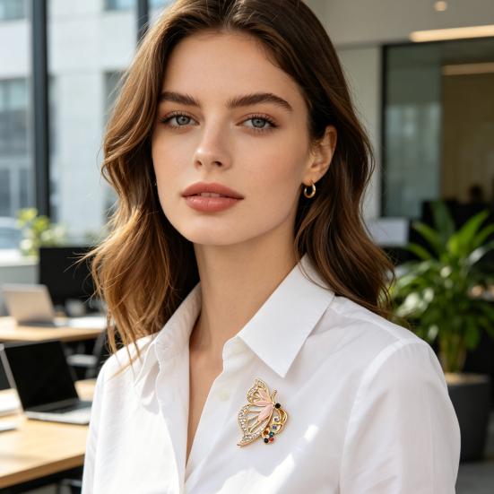 Zinc Alloy Brooch Pin, Butterfly Shape Lapel Badge with Rhinestones Inlaid, Brooch Versatile Accessory for Sweaters Collars Hats Bags Coats Scarves