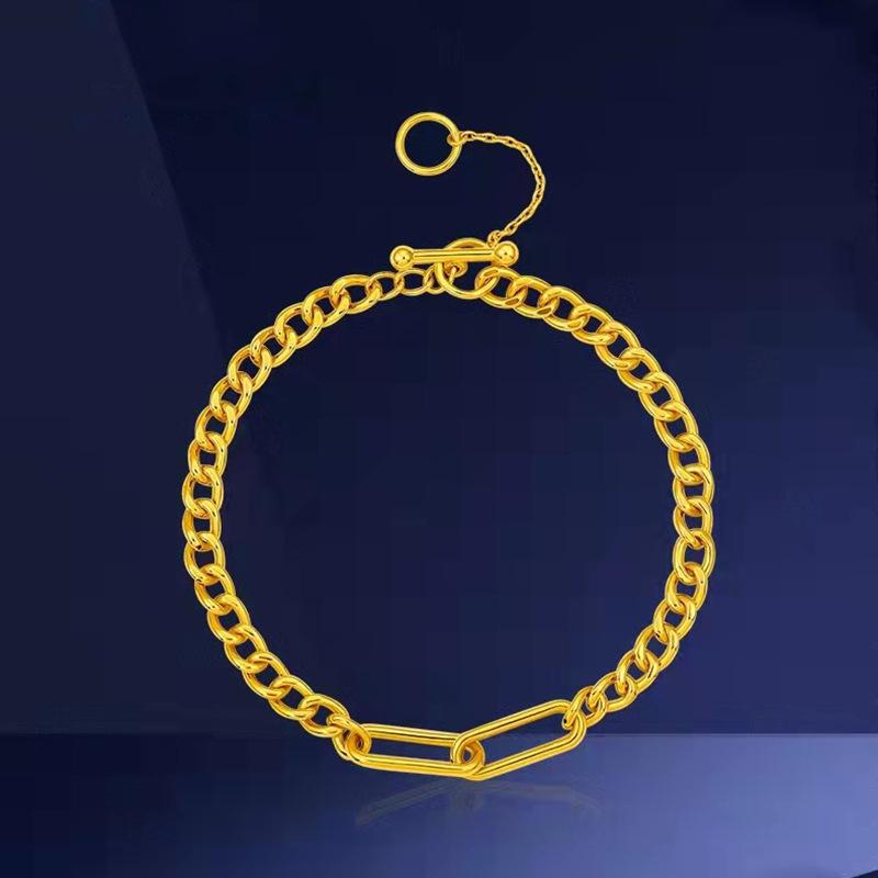 Vietnam Sand Gold Aurora Interlocking Double Ring Bracelet, Gold-Plated Brass, Women's Elegant Hand Jewelry Gift.