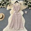 Striped Knitted Dress Summer Women's Wear Small Cinched Waist and Slimming Cardigan Vest Dress
