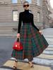 Women's High Waist A Line Midi Skirt for Summer Vacation Casual Office Wear Trendy Pleated Flowy Skirt Elastic Waist Solid