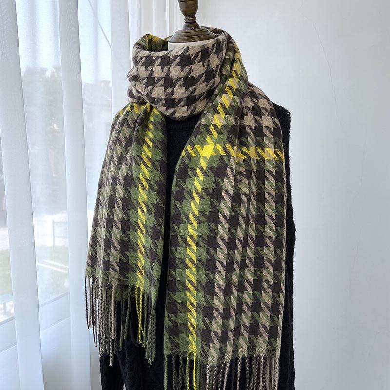 New Houndstooth Scarf for Women In Winter Versatile Korean Style Imitation Cashmere Autumn and Winter Warm Thickened Scarf Shawl Trendy