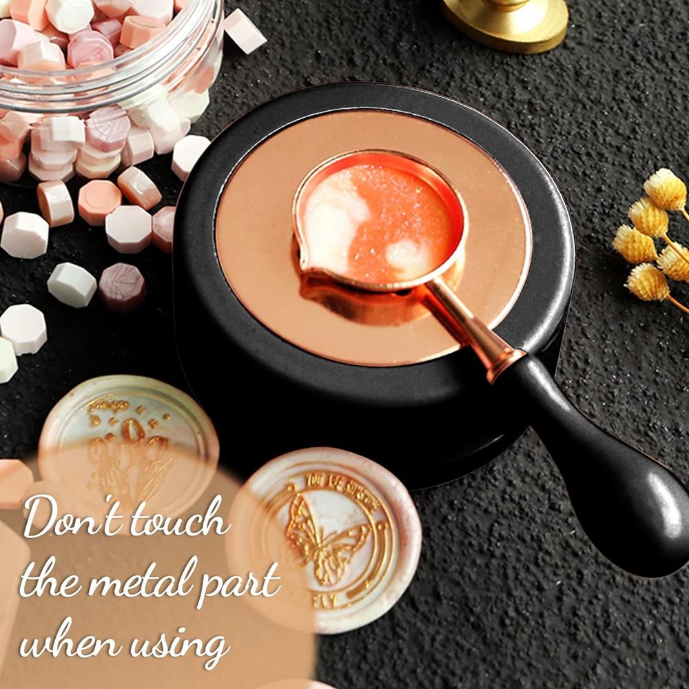 2pcs Black Wax Seal Warmer and Spoon Kit, Wax Melting Pot, Wax Seal Furnace with Wax Melting Spoon for Wax Sealing Stamp