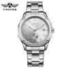 T-WINNER Silber Weiß Uhr für Herren Edelstahl Mechanische Uhren Wasserdicht Leuchtendes Kalender Business Mann 40mm Uhr