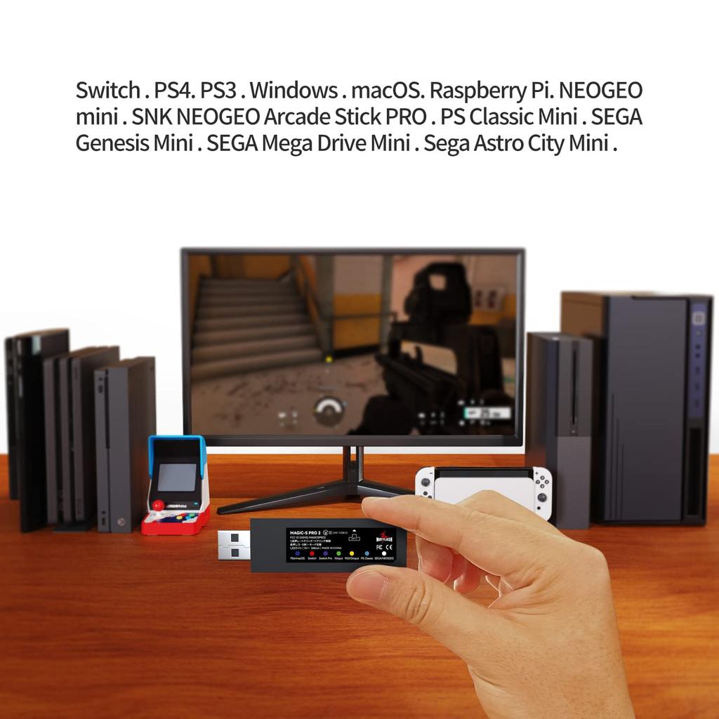 Mayflash MAGIC-S PRO 2 Wireless Controller Adapter for PS4, PS3, Switch, Neogeo Mini, macOS, SEGA PS Classic & PC [Official Japanese Product]