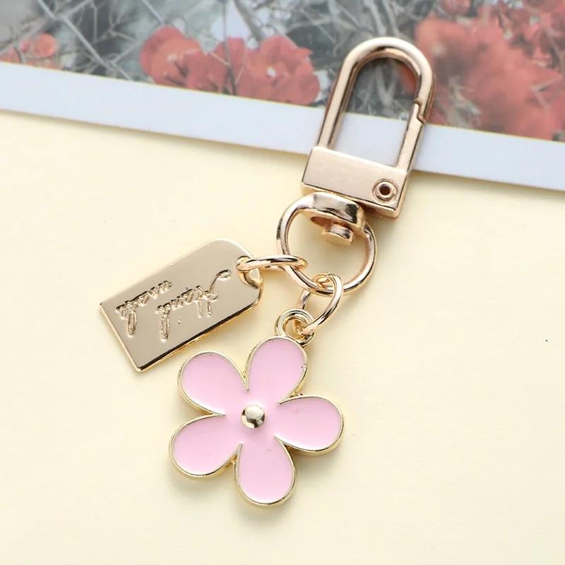 Lovely Sakura Flower Keychain Charm Enamel Pink White Black Women Bag Charms Key Ring Accessories