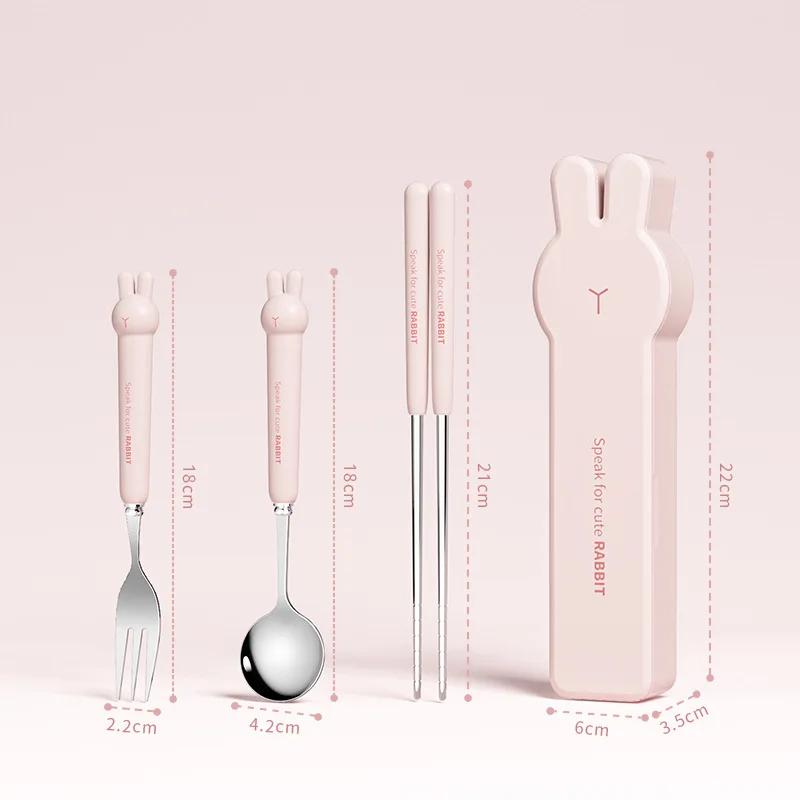 Cartoon Bear Cutlery Set with Case Stainless Steel Kids Fork Spoon Portable Cutlery Set Travel Tableware Reusable Flatware
