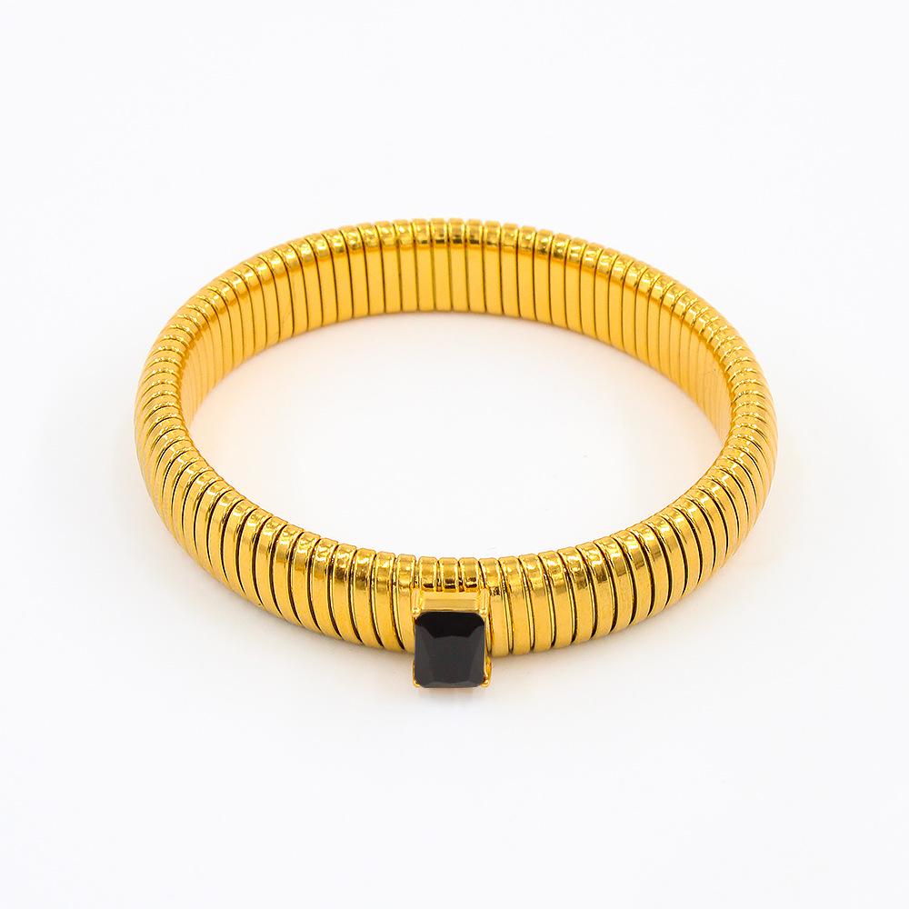 Customized Geometric Zirconium Bracelet, Titanium Steel & Polished 18K Gold Bangle, 10/12MM. 10mm 20cm (Diameter 6cm)