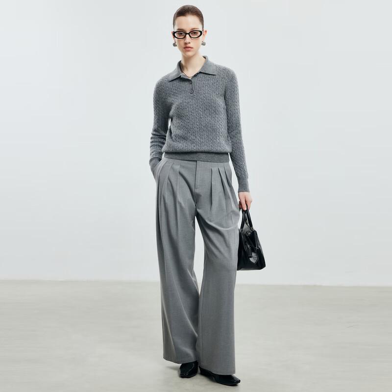 PALUOPO Women's Cashmere Lapel Cable Knit Sweater