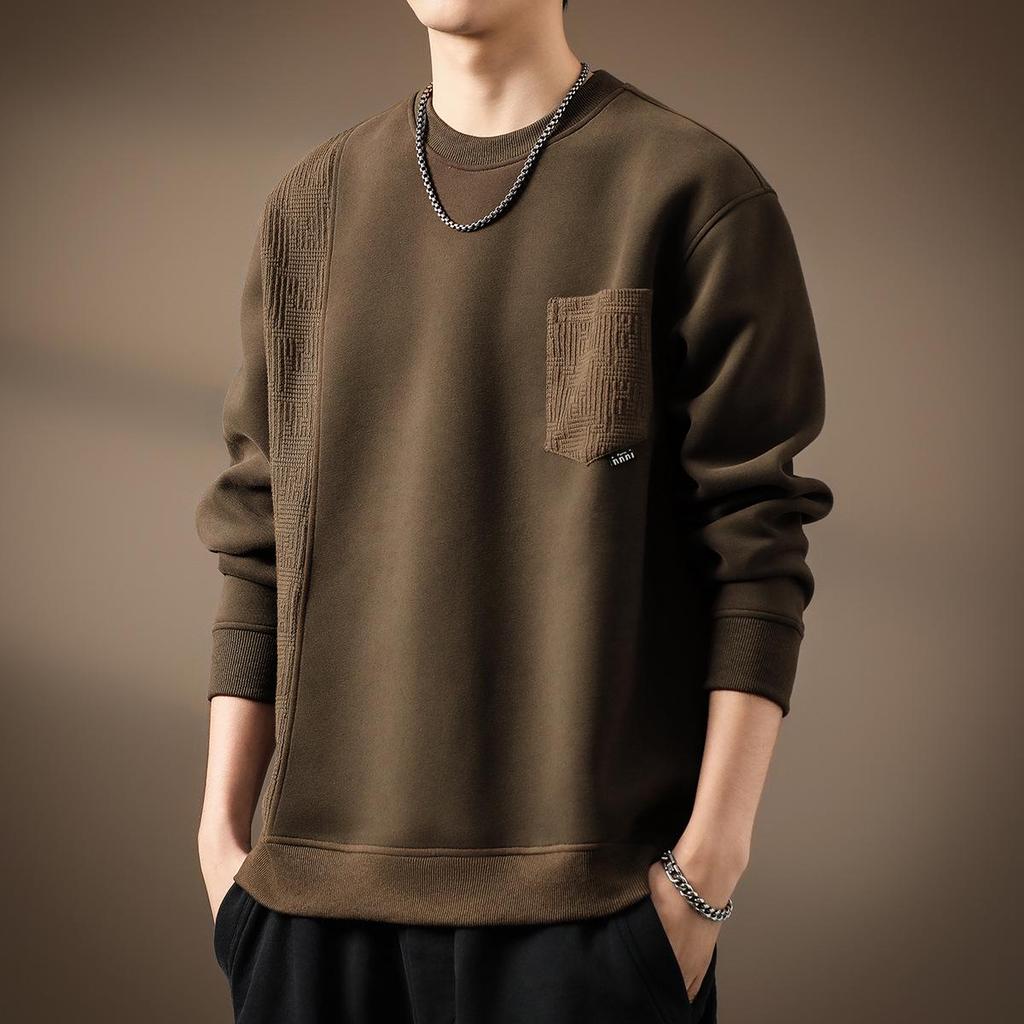 Men's 420g Heavyweight Patchwork Hoodie: Autumn Loose Fit, Plus Size Round Neck Base Layer, American Style.