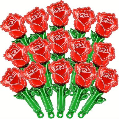 15 Stück Rosenstrauß Aluminiumfolienballons, Geeignet für Jubiläumsdekorationsballons, Valentinstag-Themenpartydekoration