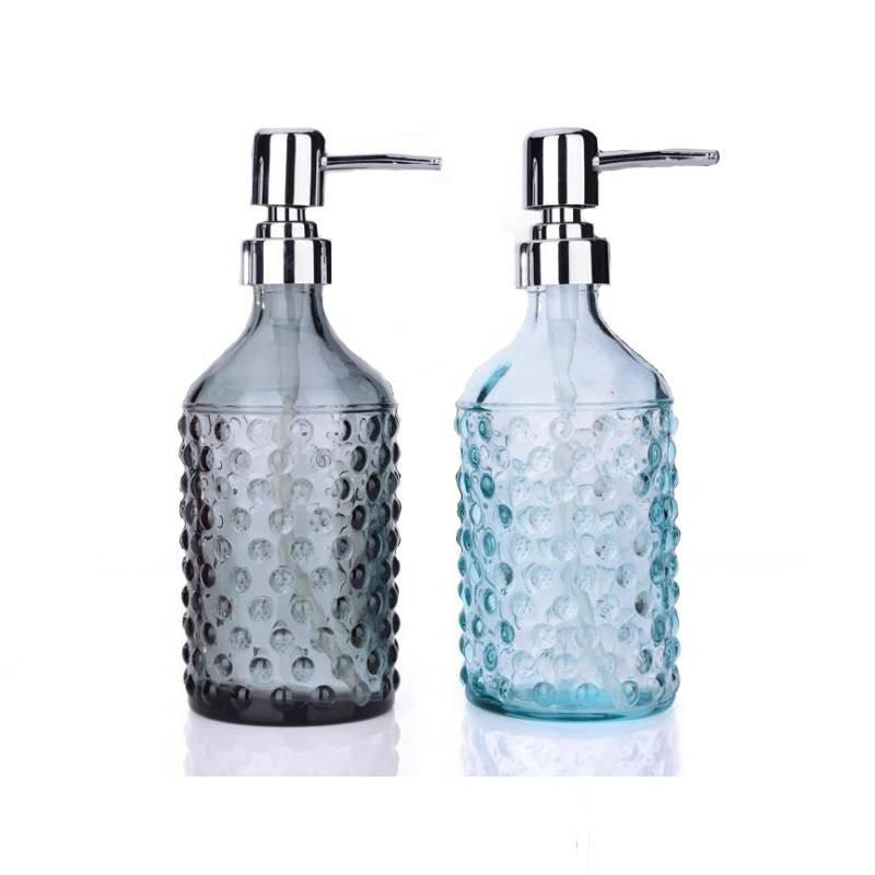 Hand Glass Modern Soap Dispenser 400ml Pump Decorative Embossed Design Household