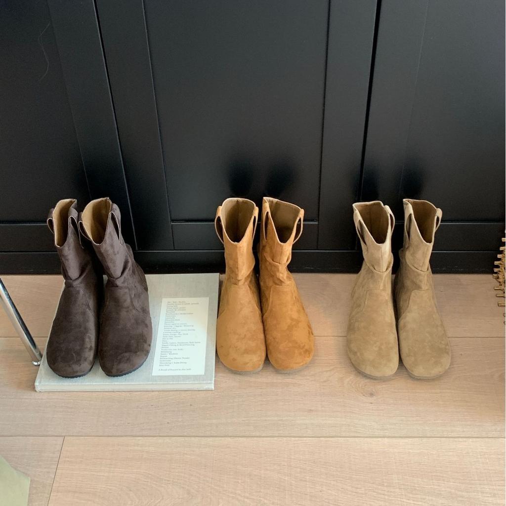 2025 New European and American Autumn and Winter Heightening Flat-bottomed Suede Low Tube Thin Martin Short Boots Fashion Women's Short Boots