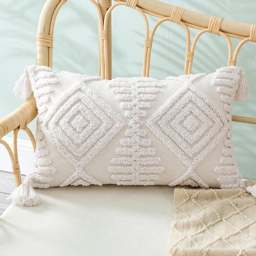 Tufted Pillow Moroccan Tufted Velvet Tassel Cushion Lumbar Pillow Cushion Cover Nordic Living Room Sofa Pillow Cover