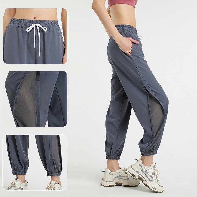 High-Waisted Wide-Leg Quick-Dry Yoga Pants Women Breathable Running Joggers With Mesh Detail