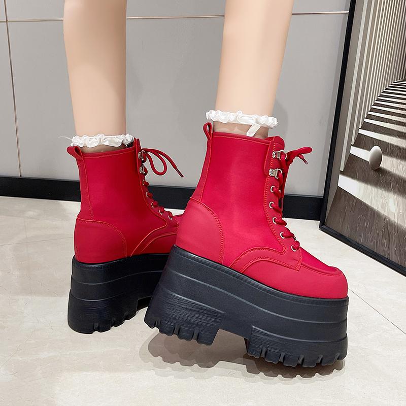 Fashion 14.5CM Women's Boots Autumn Women Ankle Boots Platform Wedges High Heels Booties New Fashion Design Red Cosplay Shoes of Women