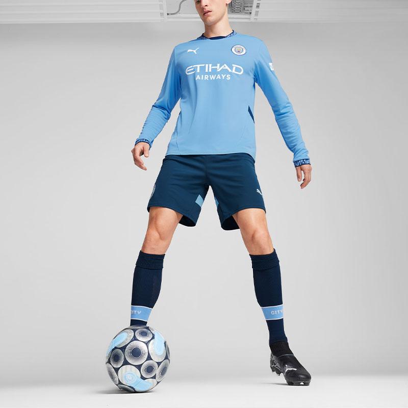 Puma Manchester City 2024-25 Home Long Sleeve Soccer Jersey With Letter Logo Print Men Tops Ocean-Blue 775076-01