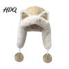 Outdoor Activity Thermal Cap Women Trapper Hat with Ear Flaps Cute Fox Ears Fleece Lined Winter Hat Warm Fuzzy Windproof for Cold Weather Walking