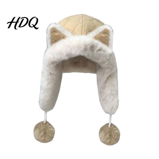 Outdoor Activity Thermal Cap Women Trapper Hat with Ear Flaps Cute Fox Ears Fleece Lined Winter Hat Warm Fuzzy Windproof for Cold Weather Walking