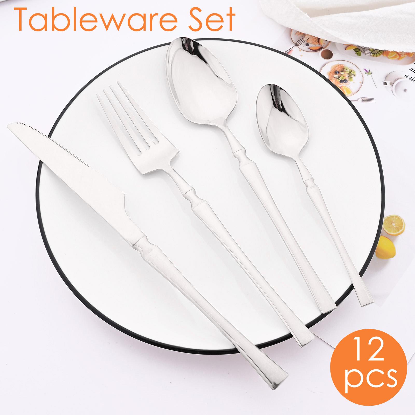 

12Pcs Black Flatware Cutlery Set Stainless Steel Tableware Coffee Tea Spoon Dishwasher Safe for Home Dining Room Kitchenware серебряный