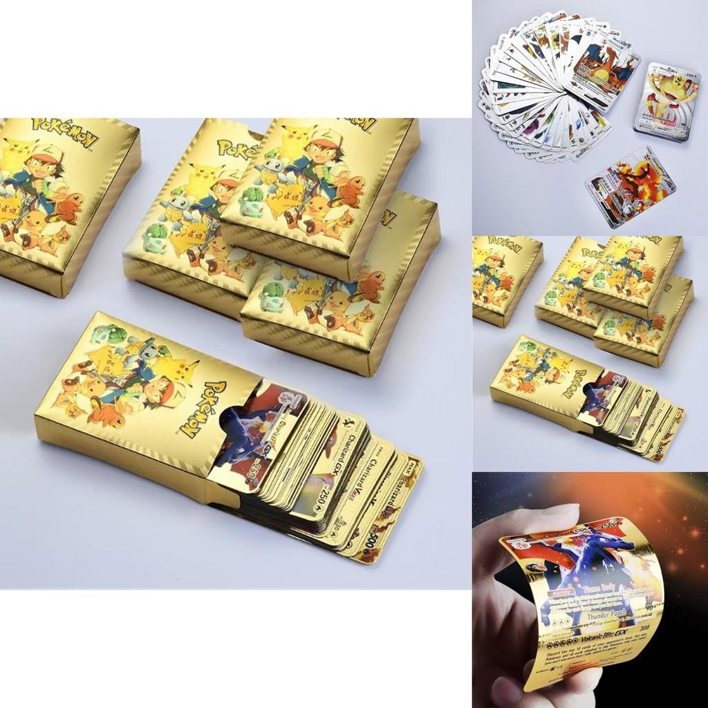 Glänzende Pokémon-Karten Metall Gold Energiekarten Sammlung mit Glurak und Pikachu